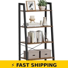 VASAGLE Ladder Shelf - Rustic Brown  Ink Black - 4-Tier Bookcase