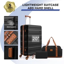 3 Piece Carry on Luggage Set PC Hard Shell Suitcase 20Inch with Expandable Bag