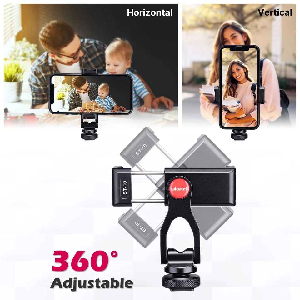 Metal Phone Tripod Mount ST-10, Universal 360° Smartphone Adapter with 2 Cold... - Image 4 of 4