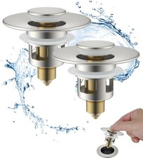2 Pack All Metal Universal Bathroom Sink Stopper for 1.1'' 2.3'' Basin, Pop Up