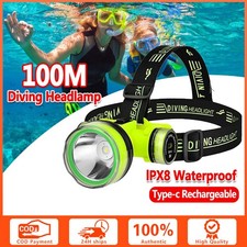 100m Diving Head Lamp Rechargeabl Waterproof Diving Flashlight Camping Fishing