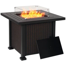 34" Propane Fire Pit Table 50,000BTU Gas Firepit w/ Wind Guard, Lava Rocks