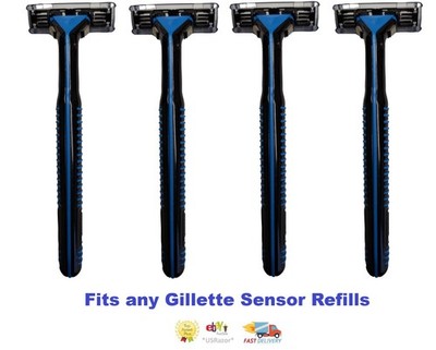 4 Gillette Sensor Razors Sport Metal Shaver Handle 93 USA Excel 3 Blade unboxed