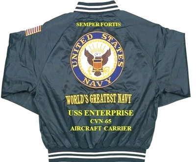USS ENTERPRISE CVN-65 CARRIER EMBROIDER SATIN JACKET*CLEARANCE SALE*NAVY LICENSE