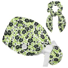 Scrub Caps Women Fall Floral Hawaiian Bouffant Hat Long Hair Surgical Button