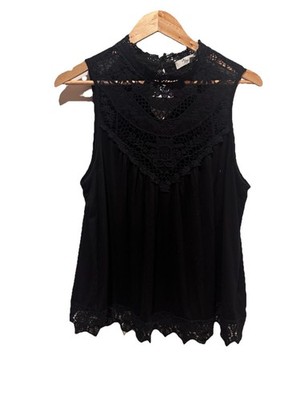 Women's Tank Top Large Black Crochet Lace Fairy Whimsygoth Dark Romance Sz L
