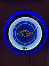 Sunoco Oil Gas Station Garage Mechanic Bar Man Cave Neon Adverting Clock Sign