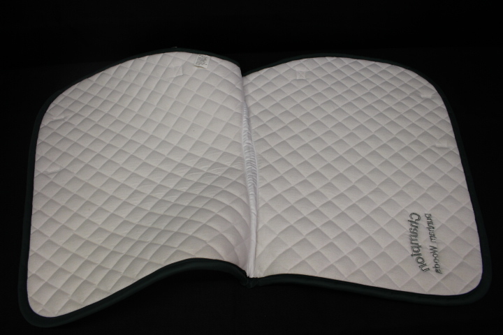 CENTAUR White Quilted Jumping Saddle Pad W/Green & Gold Piping, Embroidered(B3)