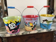 Vintage FELIX THE CAT Schylling Tin Pail Sand Bucket  Curious George Set of 3