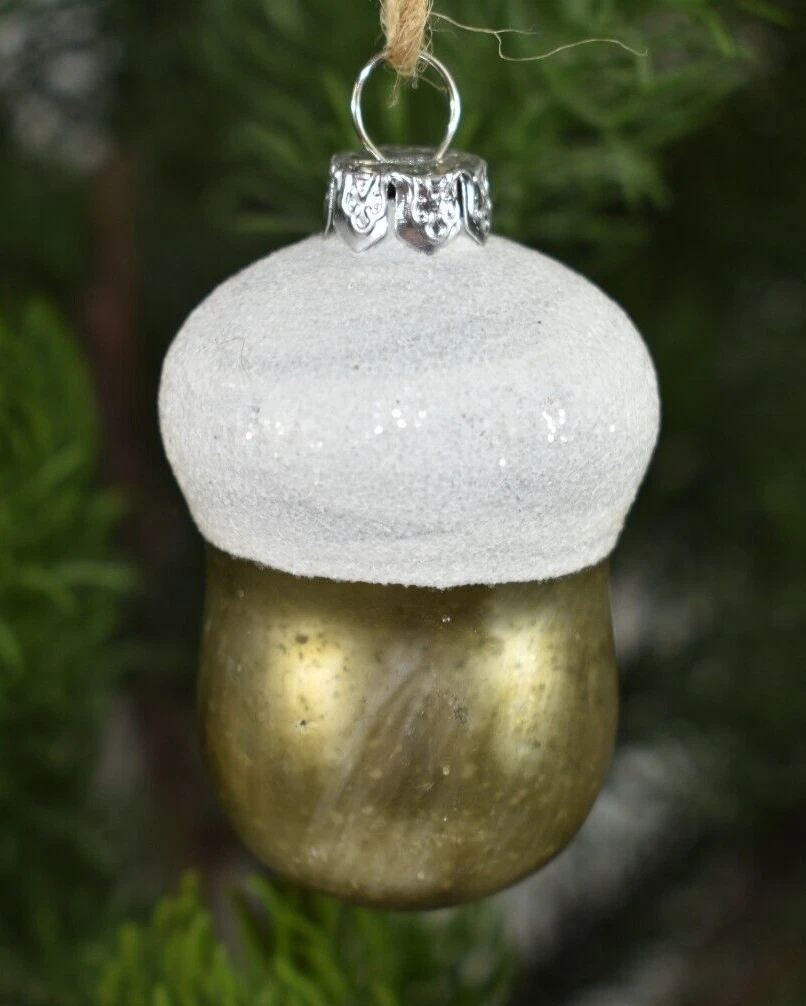 Pottery Barn Small 2.25" Mercury Glass Gold White ACORN Christmas Tree Ornament