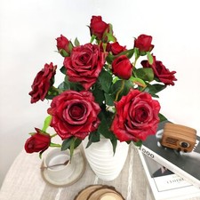 Fake Red Roses Flowers 6 Pcs Faux Silk Real Touch Moisturizing Artificial Ros...