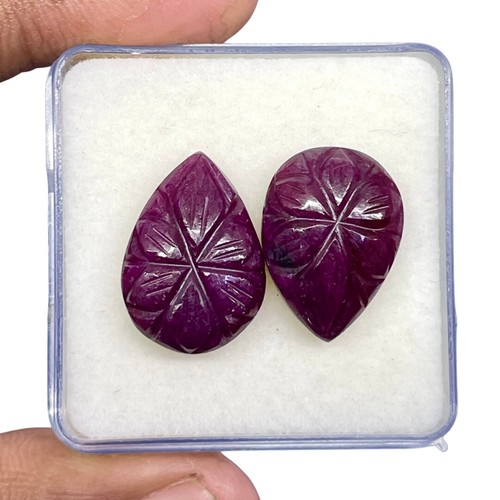 2 Pcs Unheated Natural Ruby Pair for Earrings Moghul Hand Carved Loose Gemstones - Picture 8 of 9