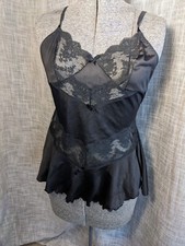 Vintage Darling Body Fashions Black Lace  Satin Babydoll. Sheer Lace Size Small