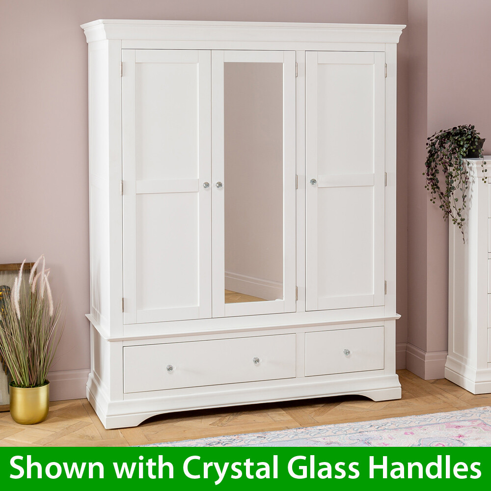 Wilmslow White Painted 3 Door Triple Wardrobe with Mirror 2 Drawers