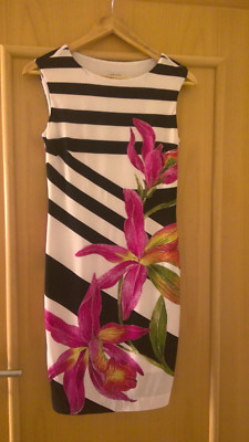 Carmen Marc Valvo Kleid Sommerkleid Gr.XS Ärmellos Weiß Pink Schwarz Blume