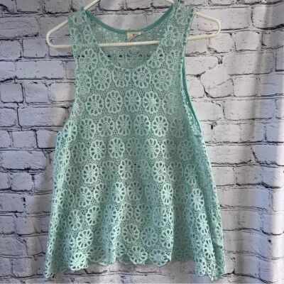 Urban Outfitters Pins and Needles Light Blue Crotchet Sleeveless Tank Size Large