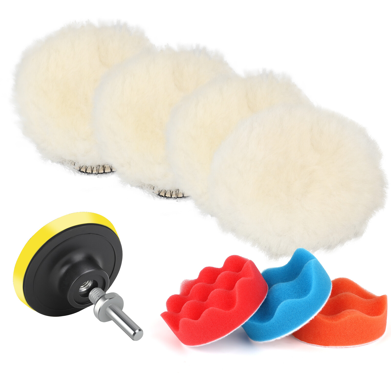 9PCS Polisher Kit, 3 Inch Wool and Sponge Buffing Pad, Hook 