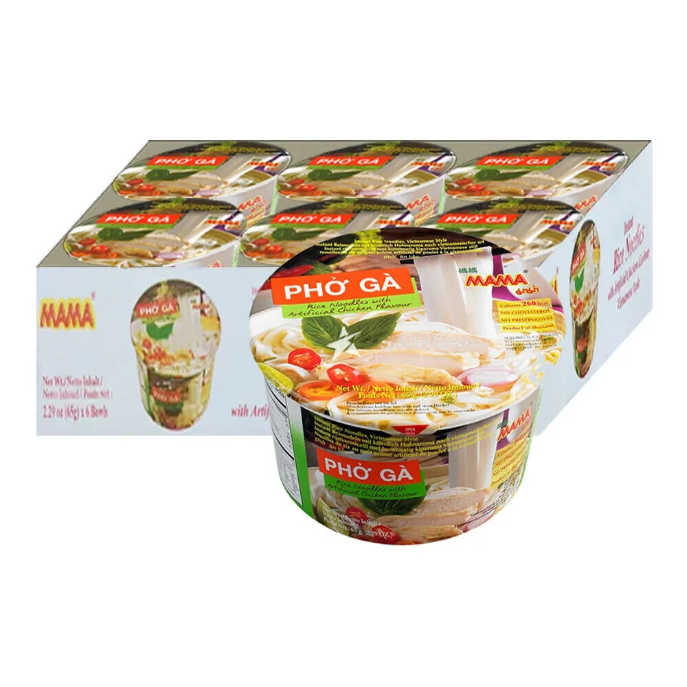 MAMA PHO GA Instant Chicken Flavour Rice Noodle Bowl Noodles Soup 65g (6 Bowls)