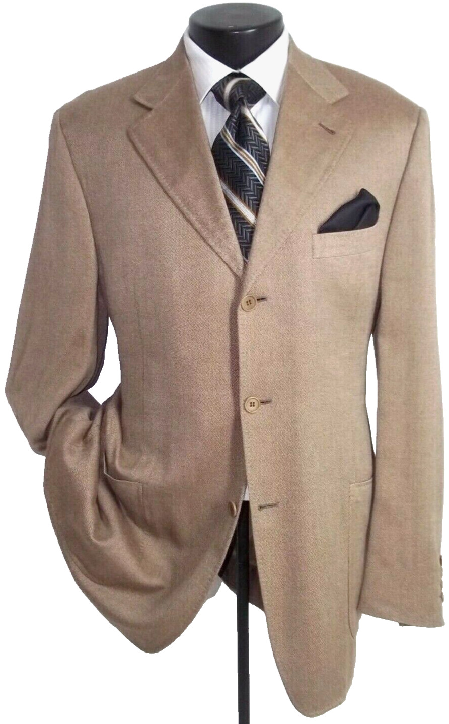 & Canali Solid Beige 3 Buttons Patch Pockets Pure… - image 1