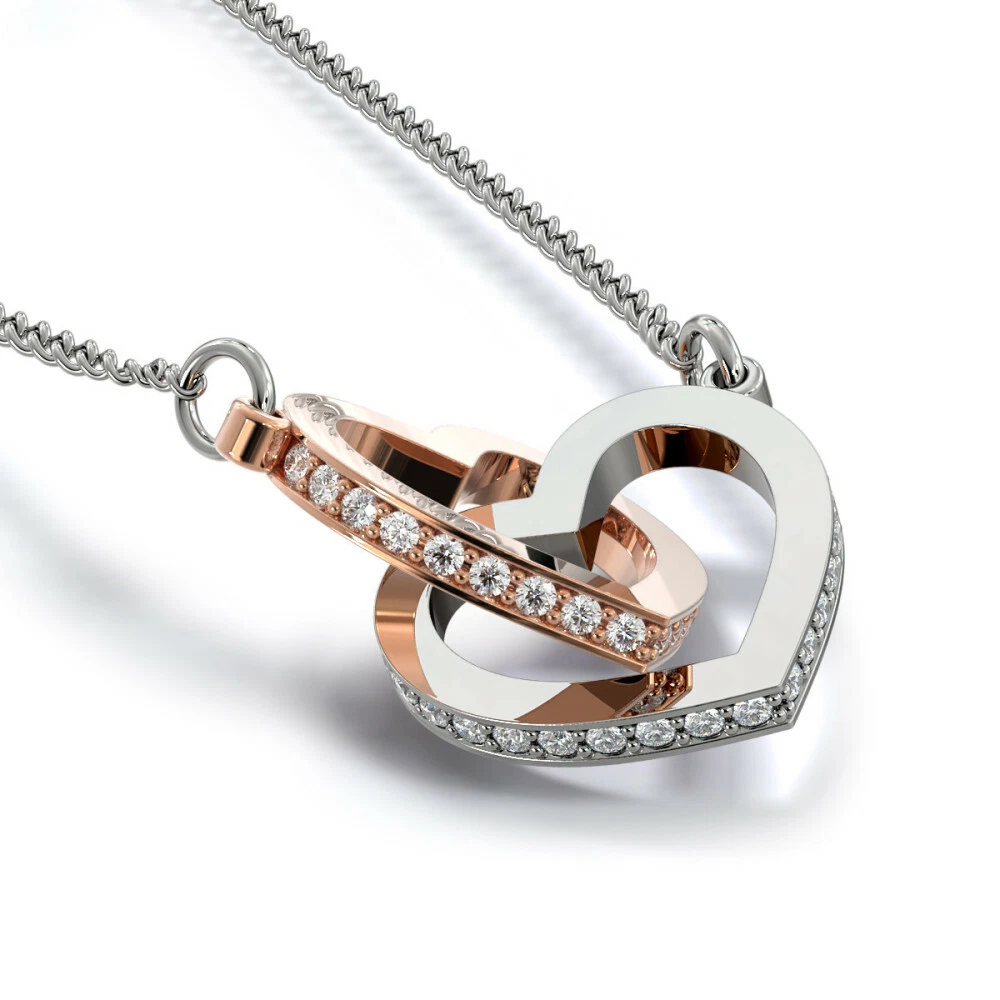 To My Wife Love Husband Necklace Heart Interlocking Free Gifts Box