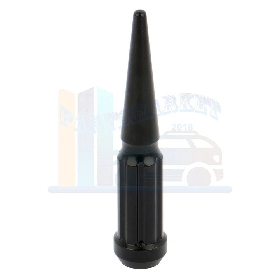 24 Black 14x2mm 4.5'' Tall Spline Spike Lug Nuts + 1 Key Fits Ford Lincoln Aston Foto 4 de 4