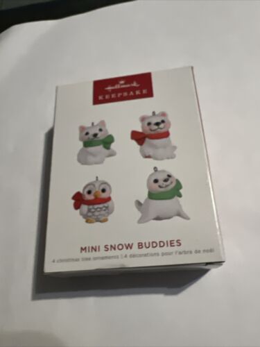 2022 Mini copains de neige amis animaux ornements miniatures, lot de 4 - Photo 1 sur 4
