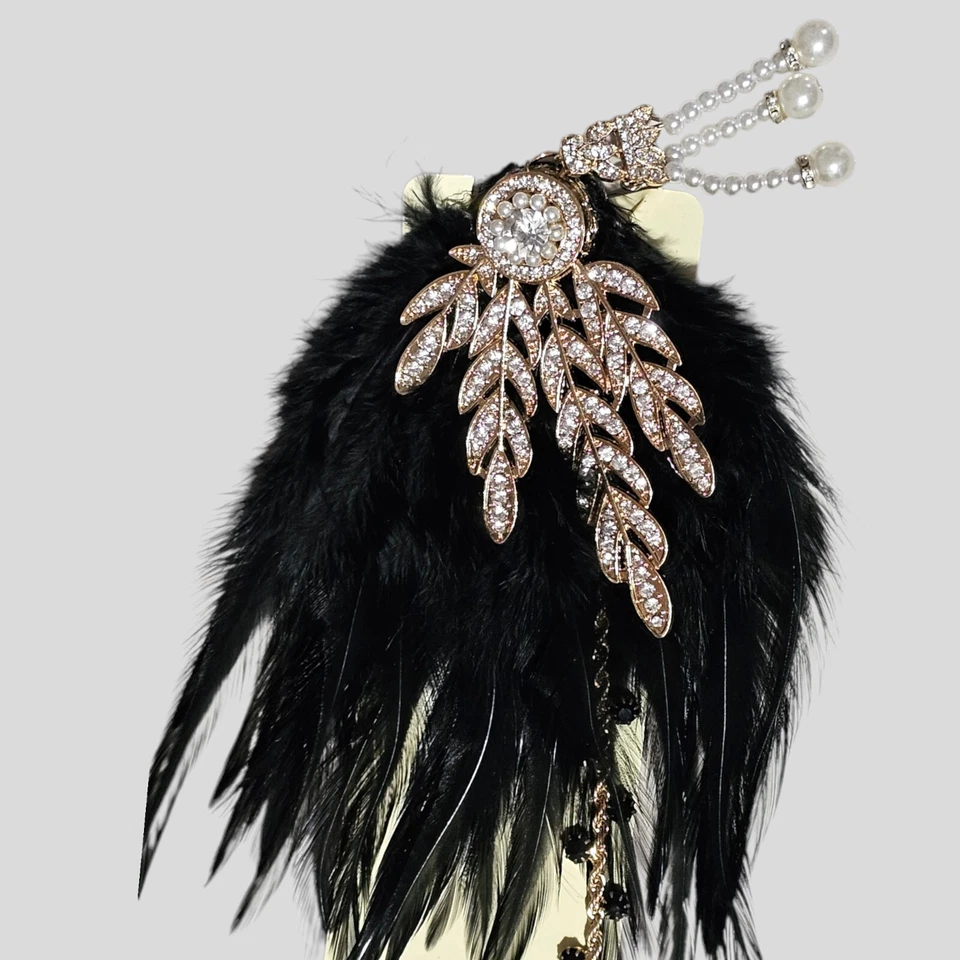 Diadema retro pluma Gatsby aleta imitación perla cristal plumas estrás Foto 3 de 4