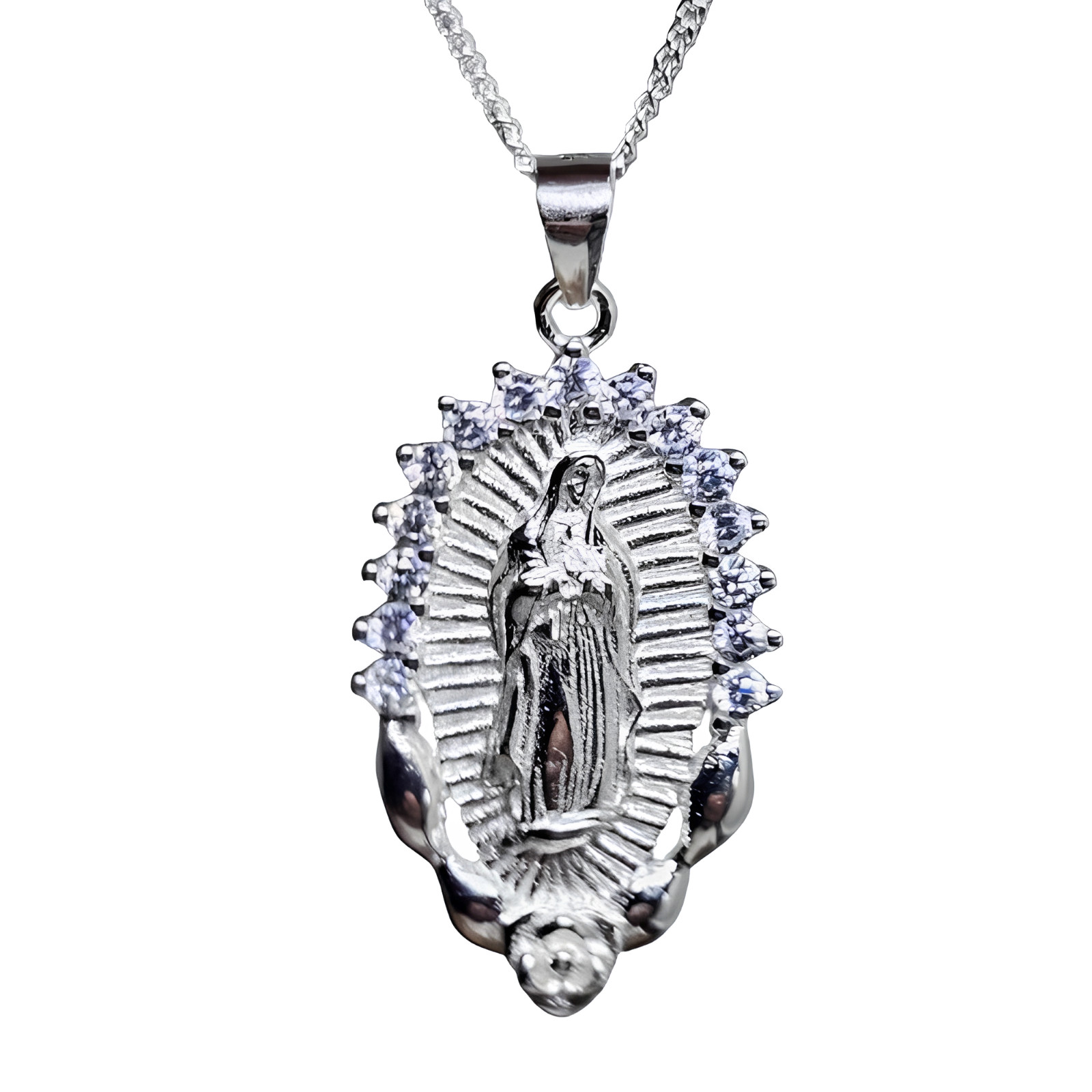 Madonna Virgin Mary Pendant Necklace Gemstones 925 Silver Jewellery And Boxed