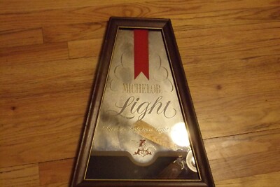 Vintage Michelob Light Beer Sign Mirror Pyramid Shape Wood Frame