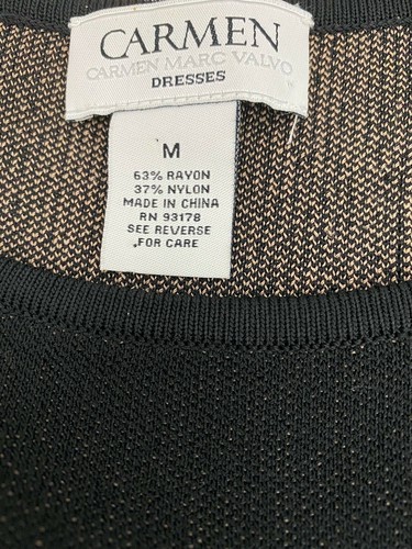 Carmen Marc Valvo Knit Dress Sheath Short Sleeve Black & Brown Sz M Rayon/Nylon - Picture 5 of 6