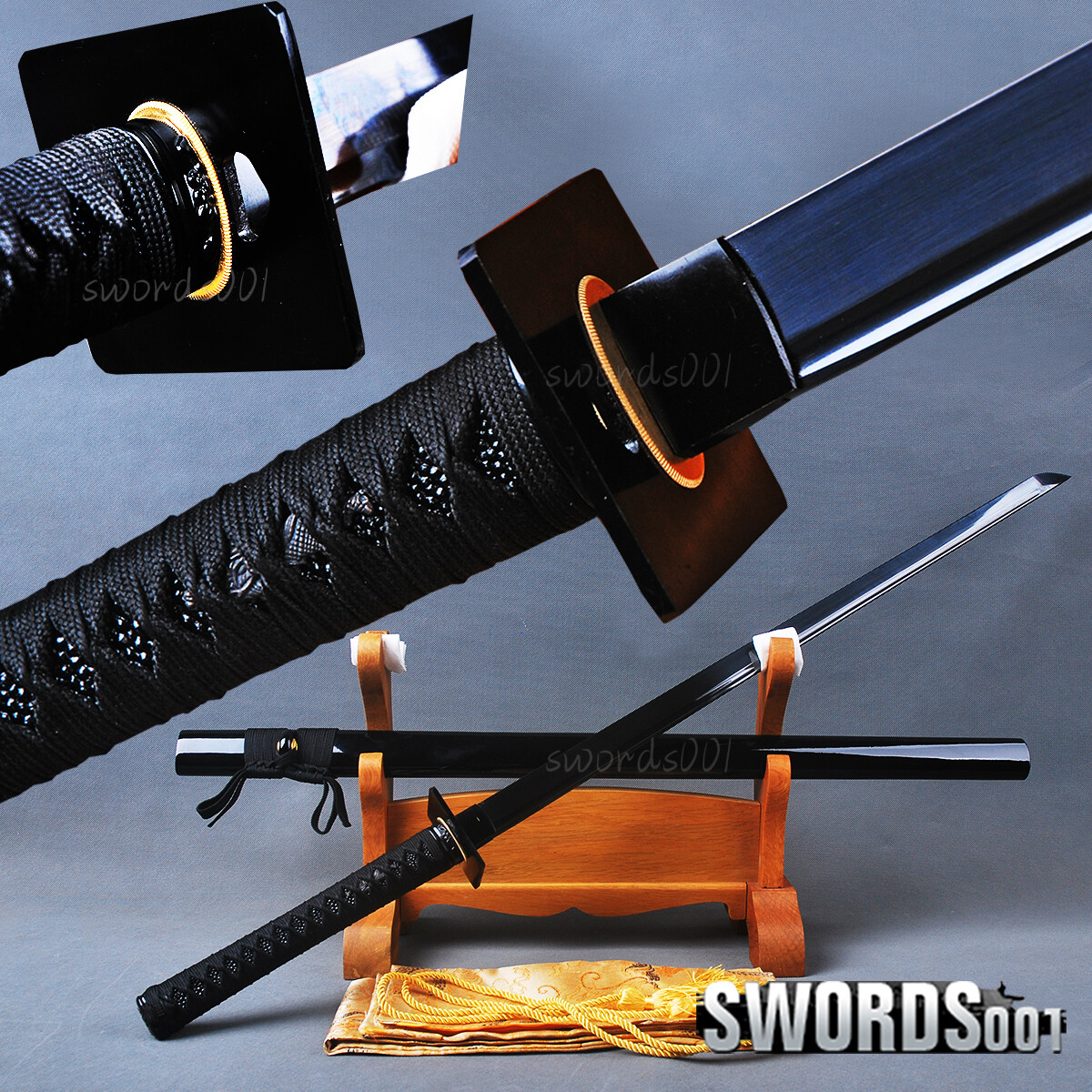 sala 中日 BLACK PACK MID CHUDRA Black Japanese Ninja Sword Carbon Steel Straight Sharp Blade