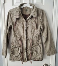 Tu Womens Jacket Size 8 Olive Green Brown Warm Pockets Buttons Zips Basic Coat