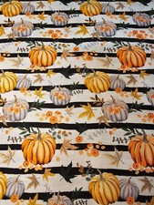 Fall Pumpkin Stripe in White Cotton Fabric by Mook Fabrics BTY