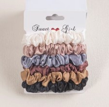 NEUTRAL SHADE Scrunchies Silky Satin Hair Elastic Band Ponytail Holder Set Of 6