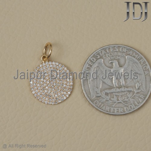 Solid 14k Yellow Gold Genuine H/Si White Diamond 15 MM Round Disc Charm Pendant - Picture 10 of 12