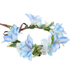 Hawaiian Flower Crown Headband, Blue Tropical Leis Floral Headpiece, Artifici...