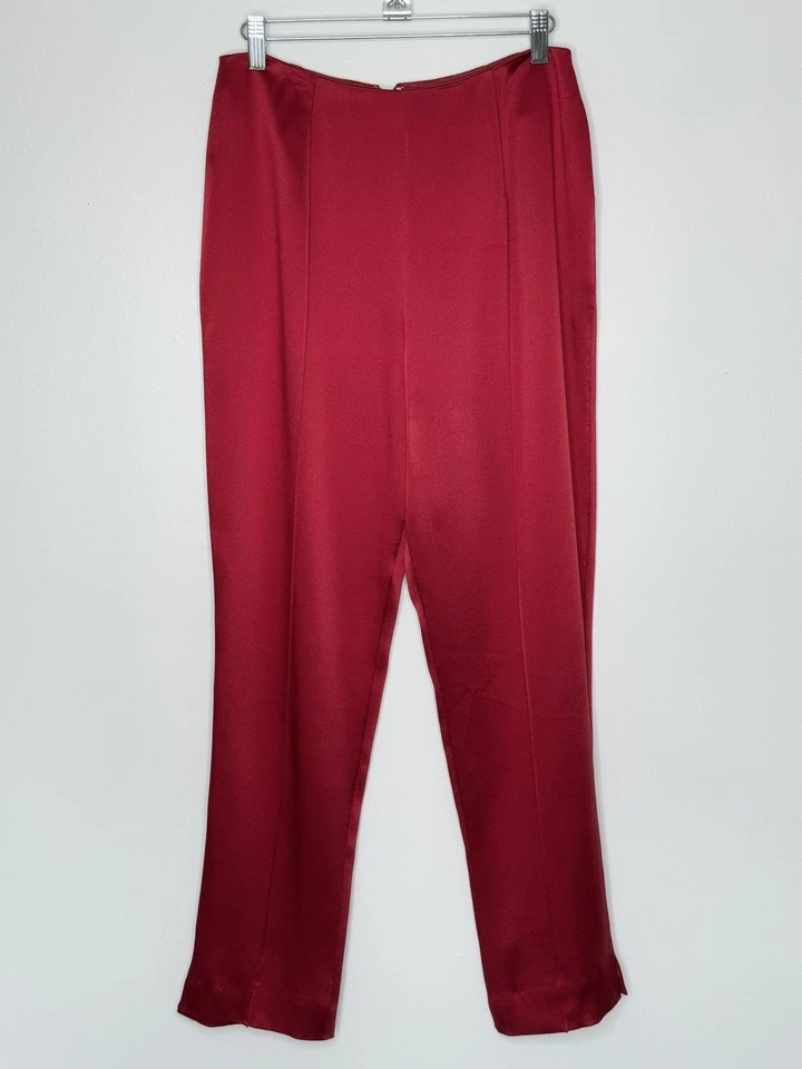 Pantalones Cónicos Carlisle 100% Seda Frente Plano Rojo Mujer Talla 10 Plisados