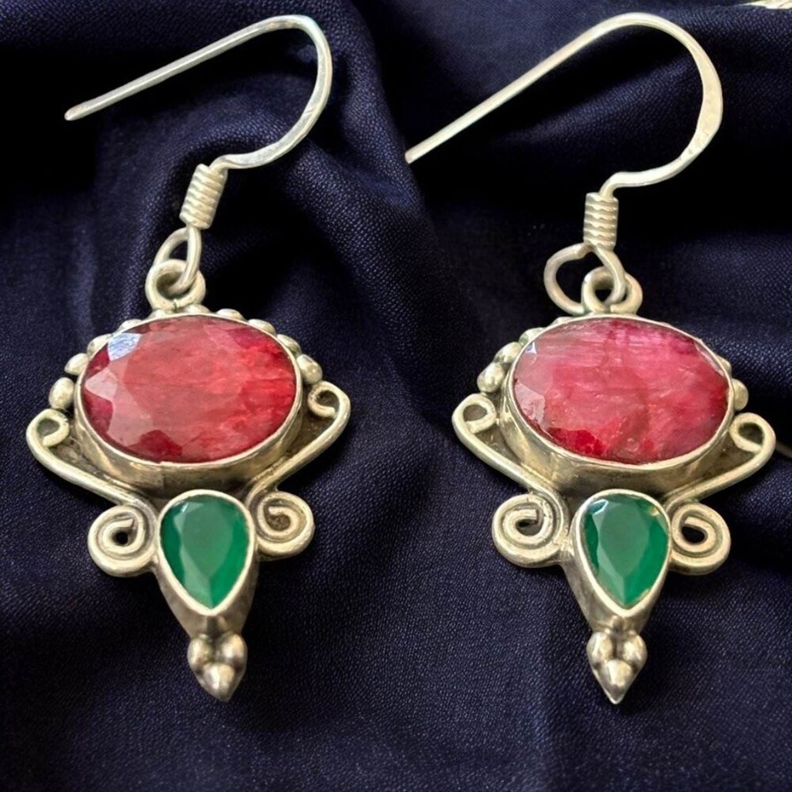 Vintage Artisan Crafted Ruby Emerald Sterling Sil… - image 2