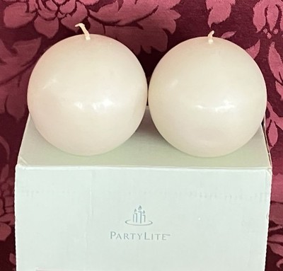 PartyLite PEAR PLEASURE Ball Candles 3  Q36913 Set 2 Lot Fruit Almond & Vanilla