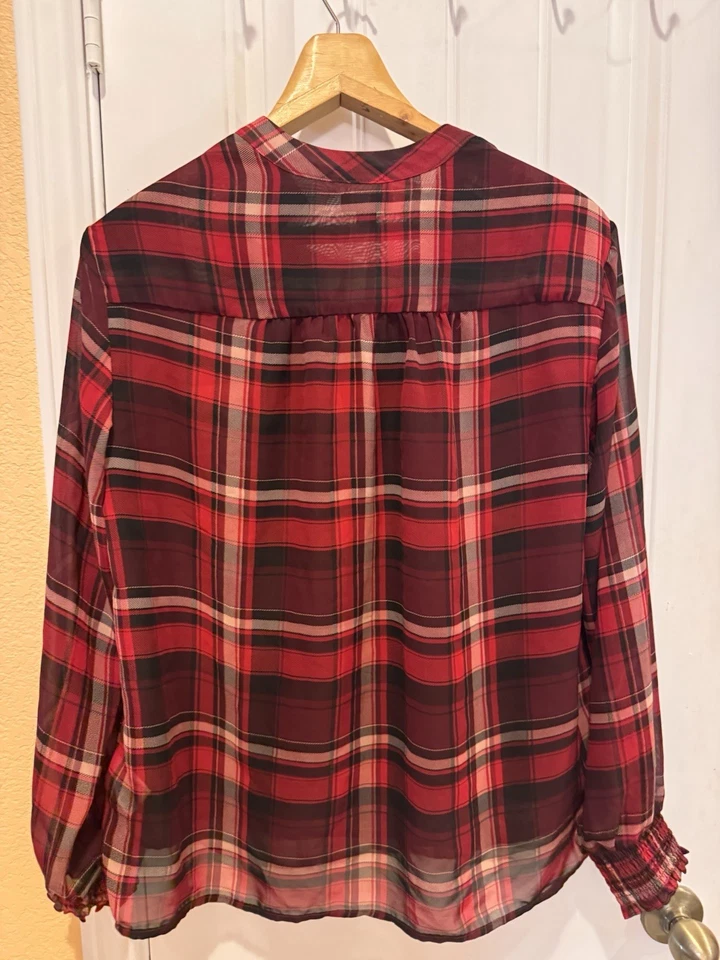 IZOD Womens Red Top Long Sleeve Plaid Hem Size L Holiday - Image 4 of 4
