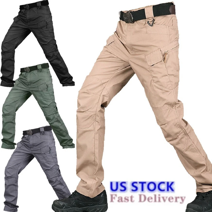 Mens Cargo Trousers Work Combat Pants Outdoor Hiking Tactical Waterproof Pants