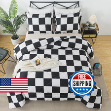 Caressma Black White Plaid Comforter Set King Size, Buffalo Check Plaid Comforte