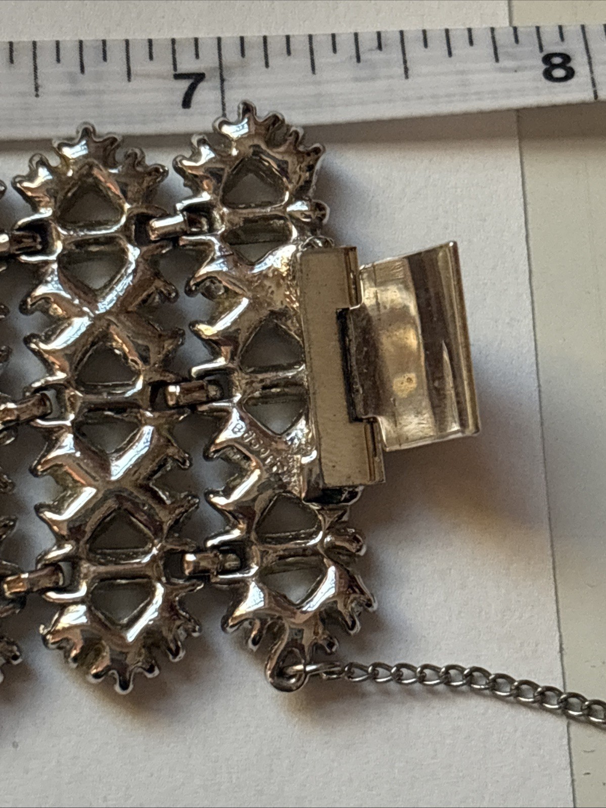 Vintage Signed Bogoff Silver Tone Clear Baguette … - image 10