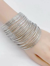 60pcs Silver Bangles For Women’s Gift Set Minimalist Textured Bangle Desi Jewlry