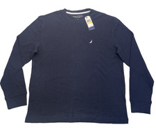 New NAUTICA Sleepwear Men's Medium Brushed Waffle Thermal Shirt Navy Blue