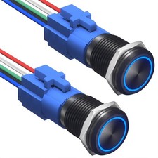 16mm Latching Push Button Switch Blue 12V DC Waterproof LED Panel Mount