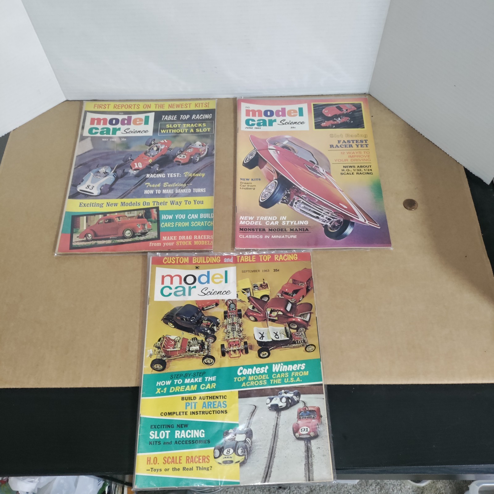 Vintage (3)Model Car Science Magazines 1963-1965 Very Nice!