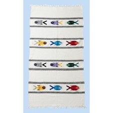 Vintage Mexican/Native Wool Fish Rug Wall /Hanging Folk Coastal Tapestry 80x42