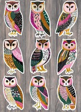 Folk Art Owl Die Cut Vinyl Stickers Set Scrapbooking Laptop Waterbottle