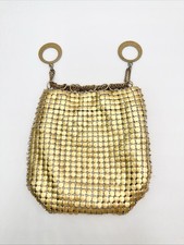 Vintage Purse Metal Chain Mail Goldtone Pouch Mesh Bag Chain Drawstring Closure